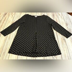 J. Jill Pullover Knit Top Black White Polka Dots Women’s Small Pleated Front